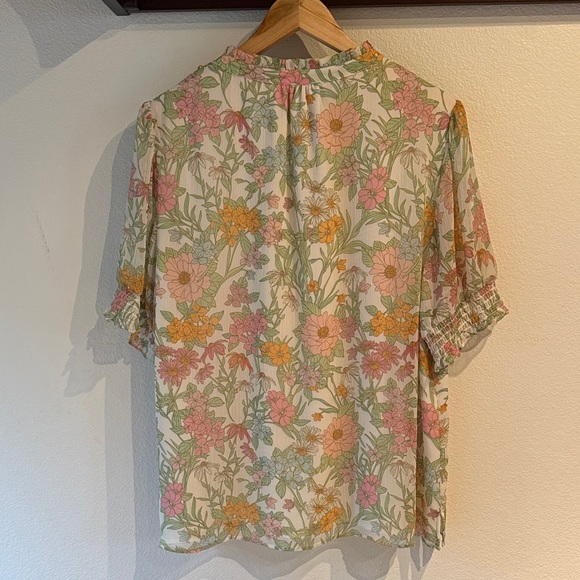 Vince Camuto Multicolor Pastel Floral Smocked Neck Sleeve Blouse, Size XL - Picture 4 of 11